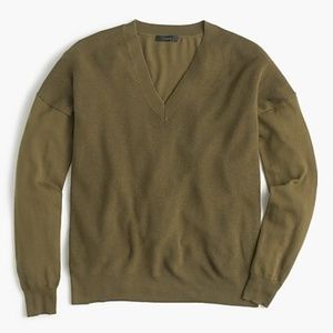 J. Crew V-Neck Sweater Merino Wool-Cotton Moss Sm